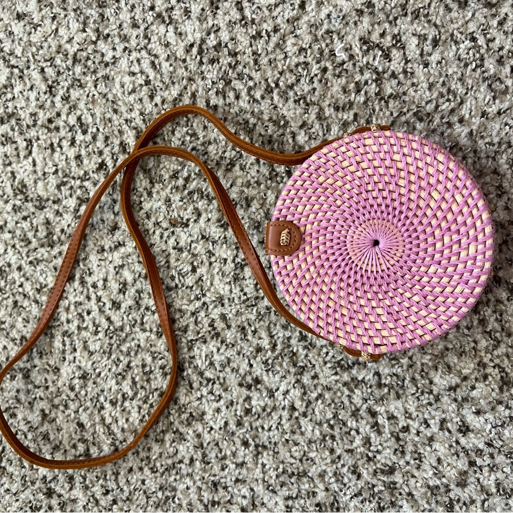 Pink Round Rattan Purse
